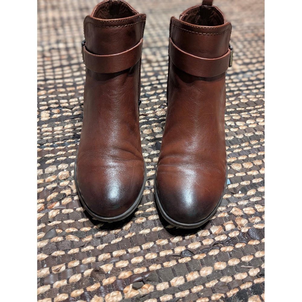 Vince Camuto Brown Leather Ankle Boots Buckle Strap Booties Cognac Size 9M 40